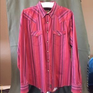 Wrangler Retro Red Stripe Snap Button Dress Shirt